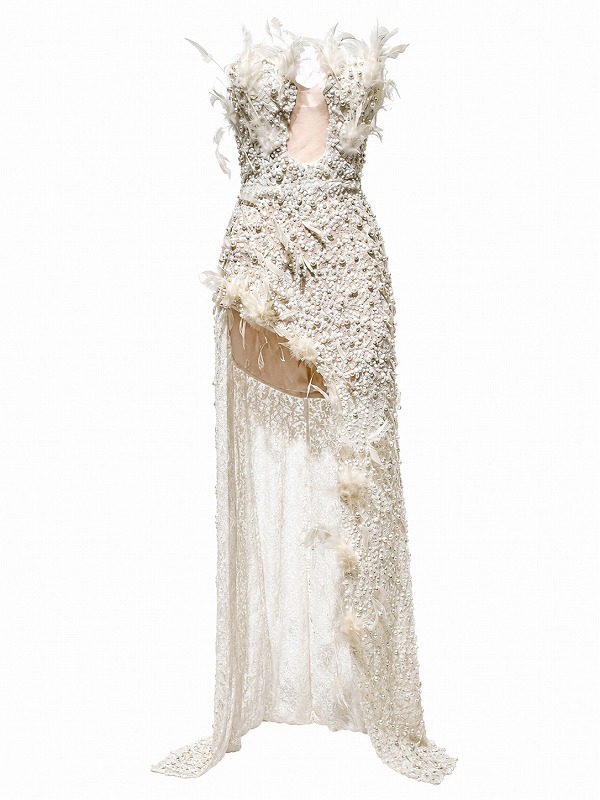 【新品DRESS 2029】総スパンコールパールビジューフェザータイトロングドレス ホワイト【BELLABARNETT】